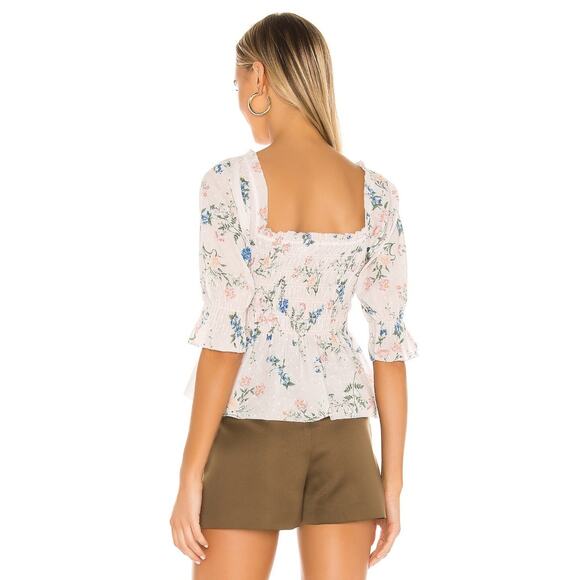 Saylor Clover Blouse Cream Multi Floral Smocked Peplum Cottage Chic Size M - Picture 2 of 7